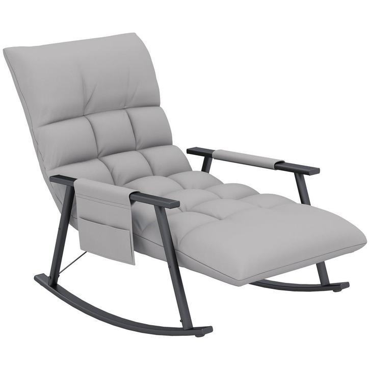 Schommelstoel - Verstelbare rugleuning - Voetensteun - Grijs, Huis en Inrichting, Stoelen, Grijs, Nieuw, Stof, Ophalen of Verzenden