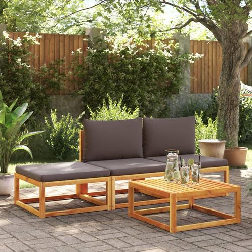 vidaXL 4-delige tuinbankset met kussens acaciahout & rotan, Tuin en Terras, Tuinsets en Loungesets, Nieuw, Verzenden