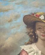 François Vernos (XX) - Portrait dune jeune rousse au, Antiquités & Art