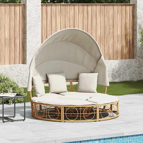 vidaXL Loungebed voor buiten met luifel en kussens poly, Tuin en Terras, Ligbedden, Nieuw, Verzenden