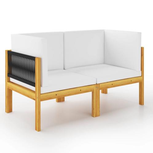 vidaXL 2-zits tuinbank met kussens acaciahout & touw, Tuin en Terras, Tuinsets en Loungesets, Nieuw, Verzenden