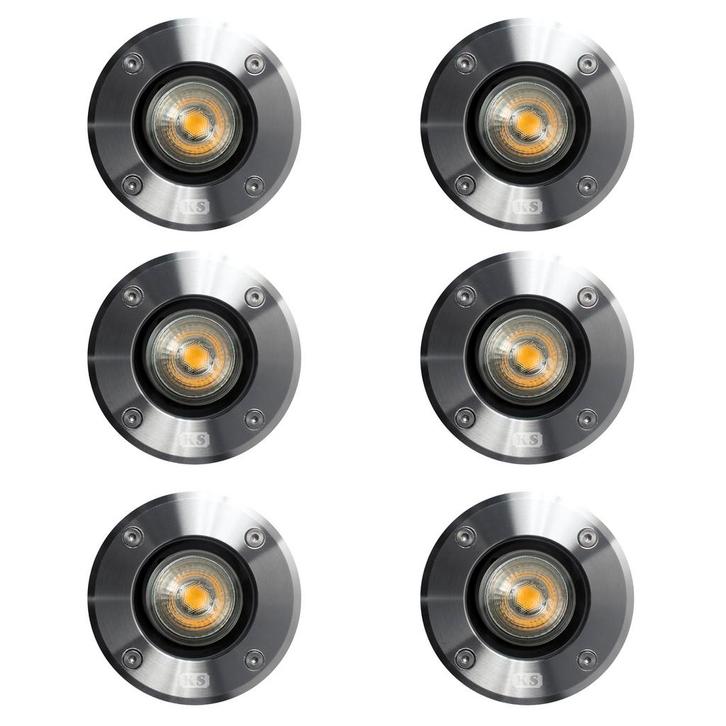 Grondspots Grondspot LED Ø11 Rond RVS set (6-stuks), Tuin en Terras, Buitenverlichting, Verzenden