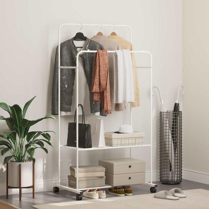 vidaXL Kledingrek met plank met wiel met opslag Wit 80 x 53, Huis en Inrichting, Kasten | Kleerkasten, Nieuw, Verzenden