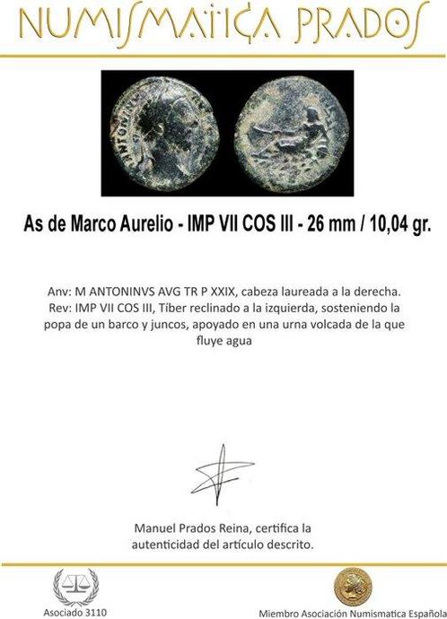 Empire romain. Marcus Aurelius (AD 161-180). As Rome - Tíber, Postzegels en Munten, Munten | Europa | Niet-Euromunten