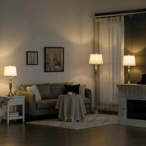 Lampenset - LuxLight - Sfeervol - Modern - Zilver/wit, Huis en Inrichting, Lampen | Vloerlampen, Nieuw, Stof, Ophalen of Verzenden