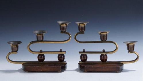 Kandelaar Modernistische art deco kandelaars • 1930s - Hout,, Antiek en Kunst, Kunst | Designobjecten