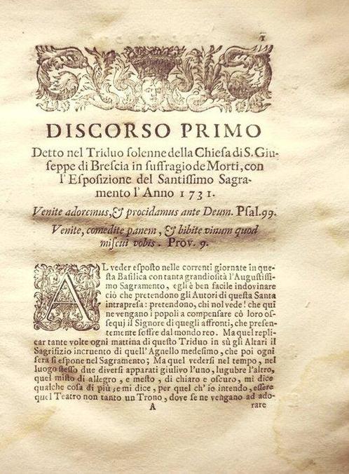 Da Brescia Timoteo. - Panegirici di Santi. - 1732, Antiek en Kunst, Antiek | Boeken en Manuscripten