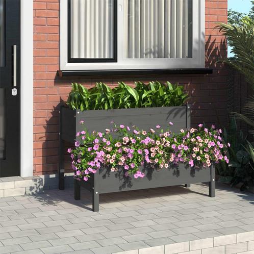 vidaXL Plantenbak 110x84x75 cm massief grenenhout grijs, Tuin en Terras, Bloempotten, Nieuw, Verzenden