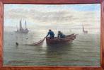 Robert Chalmers (XIX) - Fishermen hauling in the net on a, Antiek en Kunst, Kunst | Schilderijen | Klassiek