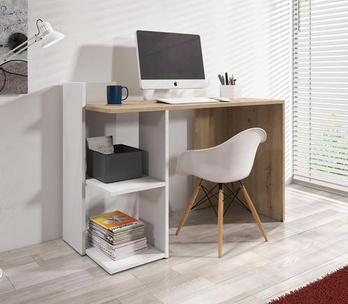 Bureau Pierre - Eiken - Wit - 120 cm, Huis en Inrichting, Bureaus, Nieuw, Verzenden