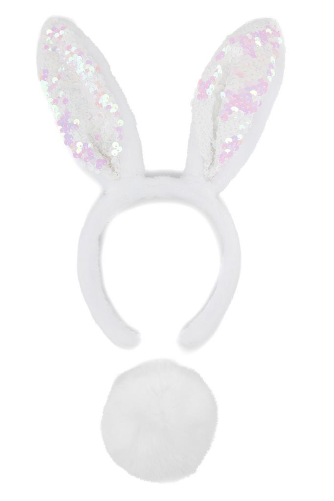 Haarband Konijn Oren Wit Pailletten Staart Diadeem Konijneno, Kleding | Dames, Carnavalskleding en Feestkleding, Nieuw, Ophalen of Verzenden