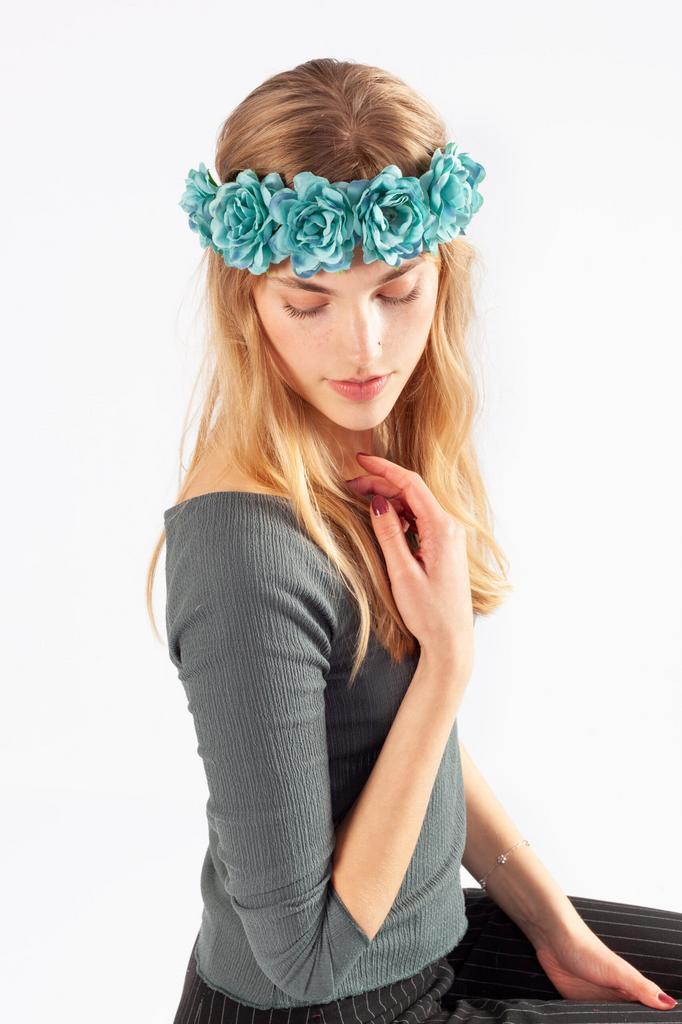 Rozenkrans Rozen Turquoise Blauw Bloemenkrans Haar Roosjes B, Kleding | Dames, Carnavalskleding en Feestkleding, Nieuw, Ophalen of Verzenden