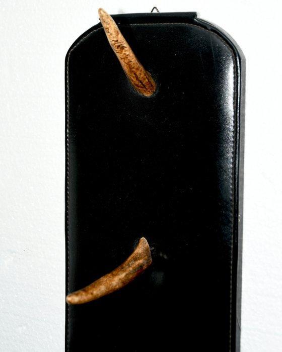 Kapstok - H 63,5 cm - Hout, Leder, Hoorn - Hoorns, Antiek en Kunst, Curiosa en Brocante