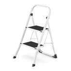 Huishoudtrap 2 treden - stalen ladder - opvouwbaar - wit..., Ophalen of Verzenden, Nieuw