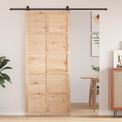 vidaXL Schuifdeur Bruin 90 x 210 cm Massief grenenhout, Doe-het-zelf en Bouw, Deuren en Vliegenramen, Nieuw, Verzenden