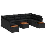vidaXL Tuinbank Set met kussen 10 pcs Zwart Poly rattan, Tuin en Terras, Verzenden, Nieuw