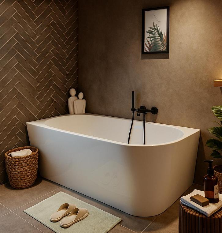 Ligbad Isia  170 x 80 x 58 cm Half Vrijstaand Bad wit rechts, Doe-het-zelf en Bouw, Sanitair, Nieuw, Verzenden