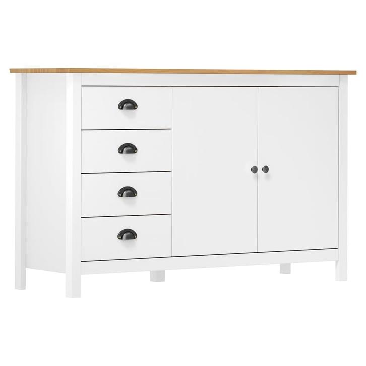 vidaXL Dressoir Hill 130x40x80 cm massief grenenhout wit, Huis en Inrichting, Kasten | Dressoirs, Nieuw, Verzenden