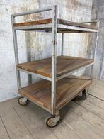 Serveerwagen - Hout, Staal - Industrial style trolley, Antiek en Kunst