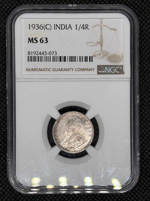 Brits-Indië. 1/4 Rupee 1936 NGC MS63 (Zonder minimumprijs), Postzegels en Munten, Munten | Europa | Niet-Euromunten