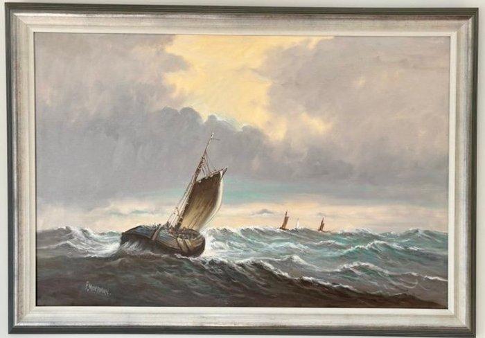 Fernande Moerman (1943-2007) - Botters in volle zee, Antiek en Kunst, Kunst | Schilderijen | Klassiek