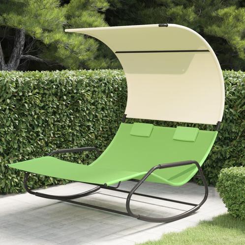 vidaXL Ligbed tweepersoons schommelend met luifel groen en, Jardin & Terrasse, Chaises longues, Envoi