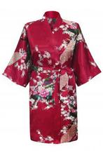 KIMU® Kimono Bordeauxrood Kort S-M Yukata Satijn Boven de Kn, Kleding | Dames, Ophalen of Verzenden, Nieuw