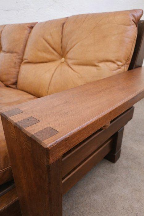 Sofa - Buffelleer - Vintage massief mahonie loungebank,, Antiek en Kunst, Kunst | Designobjecten