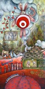Lotte Teussink - Target Bunny in the Sky with Caterpillars -, Antiquités & Art, Art | Peinture | Moderne