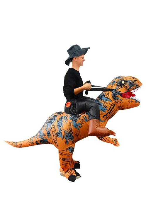 KIMU® Opblaas Kostuum Kinderen Rijdend op T-Rex 122 128 134, Kinderen en Baby's, Carnavalskleding en Verkleedspullen, Nieuw, Ophalen of Verzenden