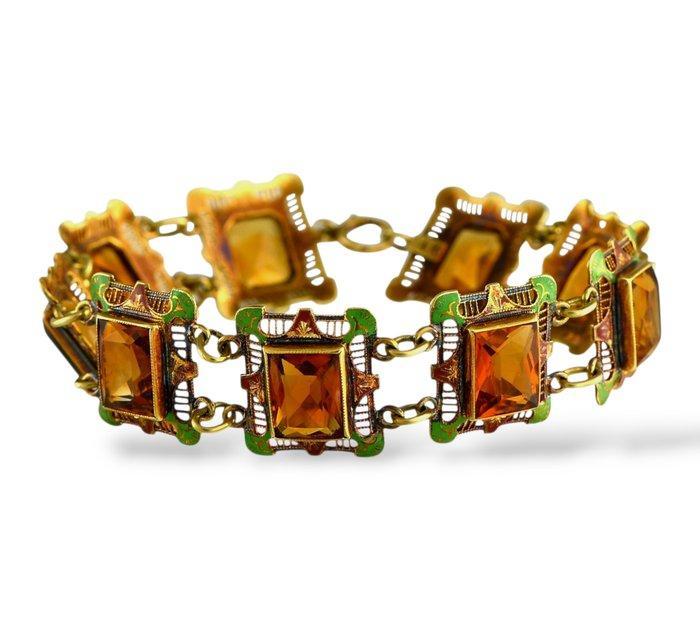 Armband - 14 karaat Geel goud, 14K geelgoud citrien en, Handtassen en Accessoires, Armbanden