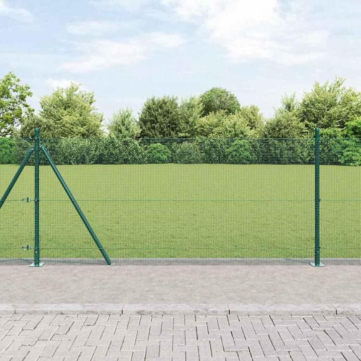 vidaXL Hek met Palen Groen 0.8 x 50 m Staal, Tuin en Terras, Tuinhekken en Hekwerk, Nieuw, Verzenden