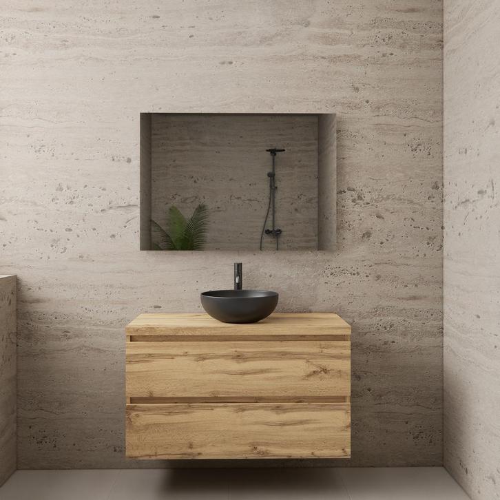 ACTIE BWS Badmeubel | Paris | Dakota Oak | 100 cm | met, Doe-het-zelf en Bouw, Sanitair, Bad, Nieuw, Ophalen of Verzenden