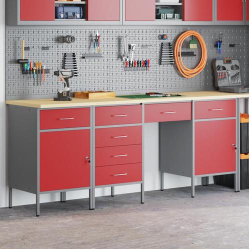vidaXL 4-delige werkcabinet en tafel set rood gespoten hout, Doe-het-zelf en Bouw, Werkbanken, Nieuw, Verzenden