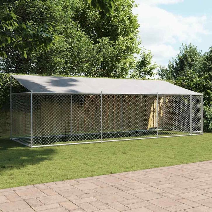 vidaXL Hondenhok met dak en deur 6x2x2 m gegalvaniseerd, Dieren en Toebehoren, Hondenbenches, Nieuw, Verzenden