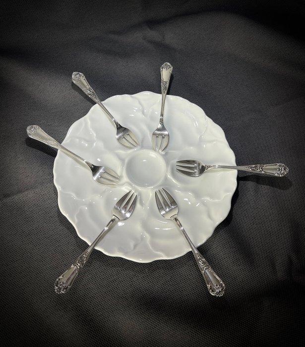 De Bist, Mechelen - Fourchette à huîtres (6) - rouleaux,, Antiquités & Art, Antiquités | Argent & Or