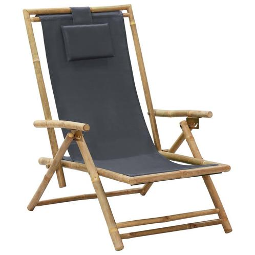 vidaXL Relaxstoel verstelbaar bamboe en stof donkergrijs, Tuin en Terras, Tuinstoelen, Nieuw, Verzenden