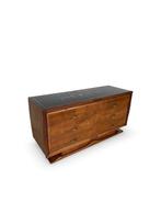 Ladekast - Hout, Glas, Messing, Walnoot - Art Deco