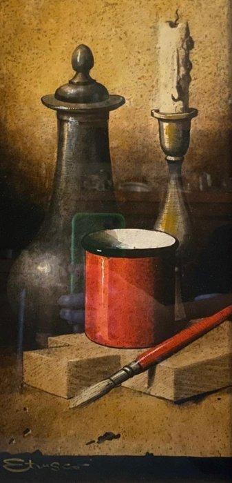 Etrusco (1924-1975) - Bodegón con candela y pincel, Antiek en Kunst, Kunst | Schilderijen | Klassiek