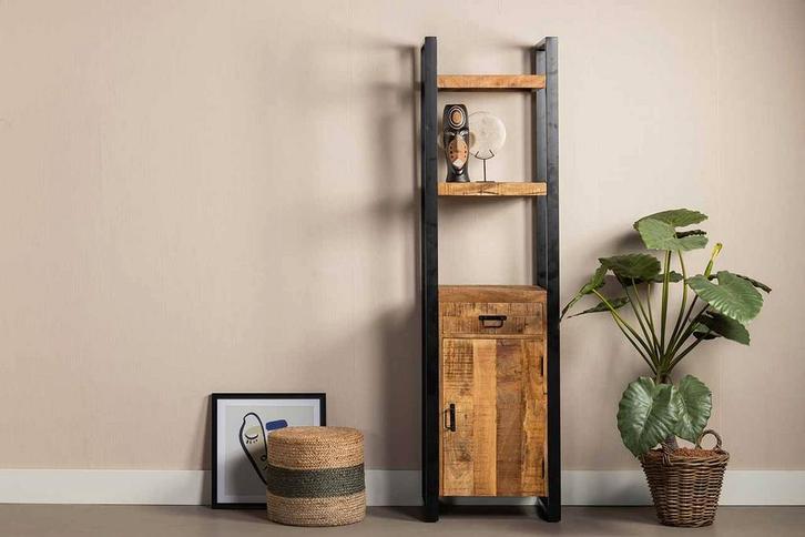 Boekenkast Mangohout Kensi 1 Lade 1 Deur, Huis en Inrichting, Kasten | Boekenkasten, Nieuw, Verzenden