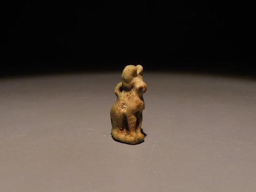 Oud-Egyptisch Faience Amulet van de Godin Bastet. Late, Verzamelen, Mineralen en Fossielen