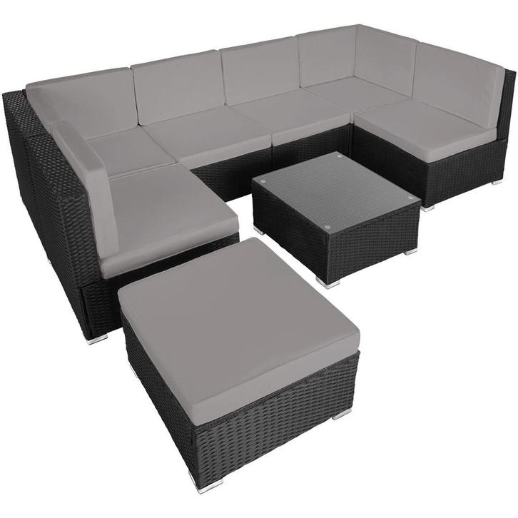 tectake Wicker zitgroep Venetië - zwart / grijs, Tuin en Terras, Tuinsets en Loungesets, Verzenden