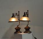 Tafellamp - Hout, Messing, mat glas - Vintage set van