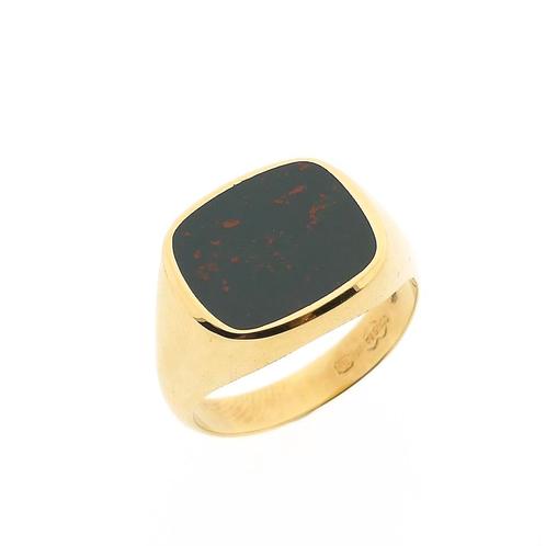 Gouden zegelring met heliotroop (vintage, herenring, heren), Handtassen en Accessoires, Ringen, Heer, Met edelsteen, Overige kleuren