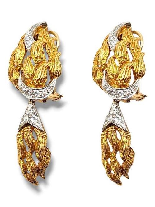 Oorbellen - 18 karaat Geel goud, Prachtige 18k gouden en, Handtassen en Accessoires, Antieke sieraden