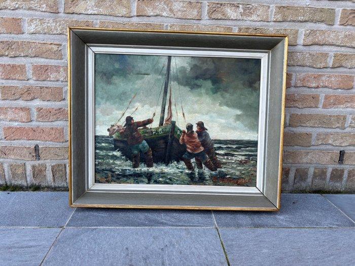 Belgische school (XIX) - Terugkeer van de vissers, Antiquités & Art, Art | Peinture | Classique