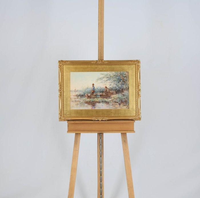 Willem Hendrik van der Nat (1864–1929) - Vissers in boot, Antiek en Kunst, Kunst | Schilderijen | Klassiek