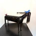 Abdoulaye Derme - sculptuur, Buffle & Oiseaux - 20 cm -