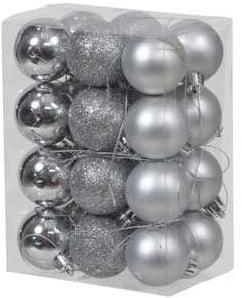 Kerstballen kunststof onbreekbaar Zilver combi 4 cm 24 stuks, Huis en Inrichting, Woonaccessoires | Kunstplanten en Kunstbloemen
