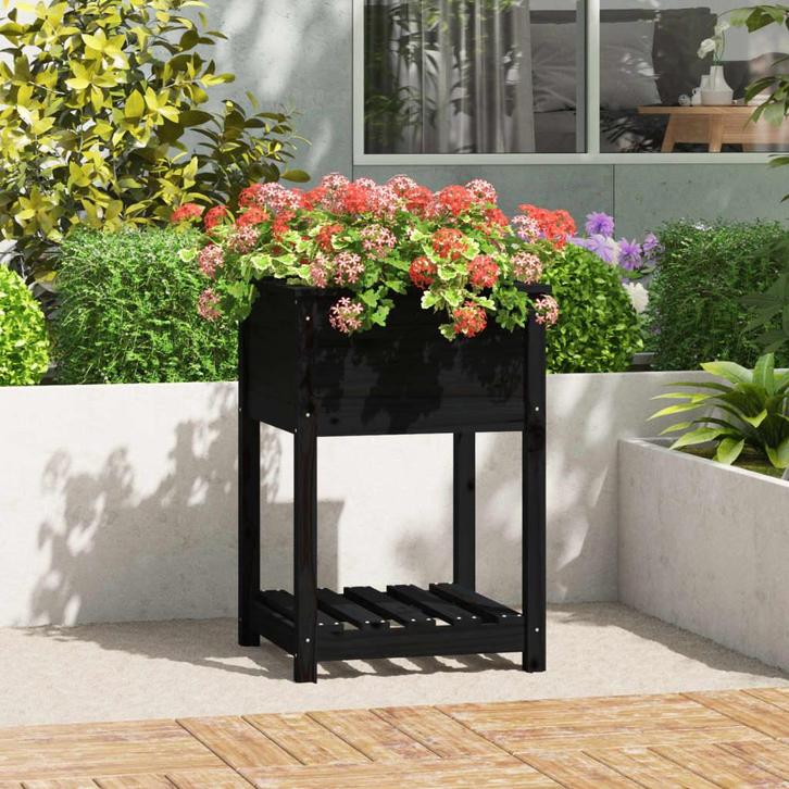 vidaXL Plantenbak met schap 54x54x81 cm massief grenenhout, Tuin en Terras, Bloempotten, Nieuw, Verzenden